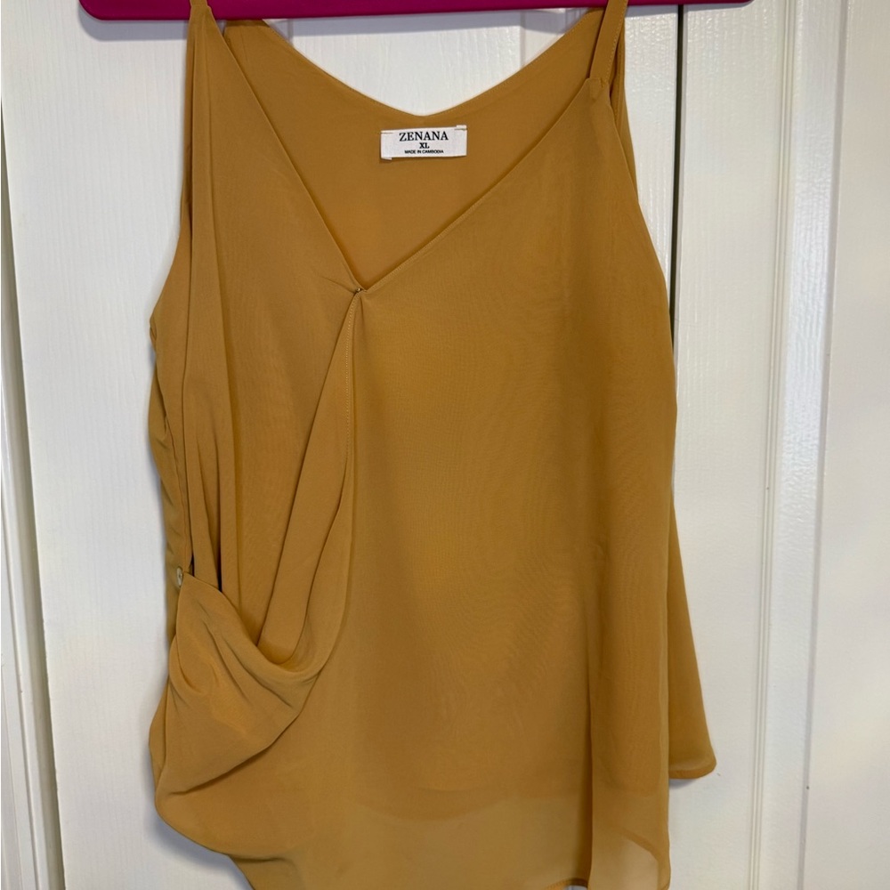Zenana Outfitters Mustard Draped Blouse